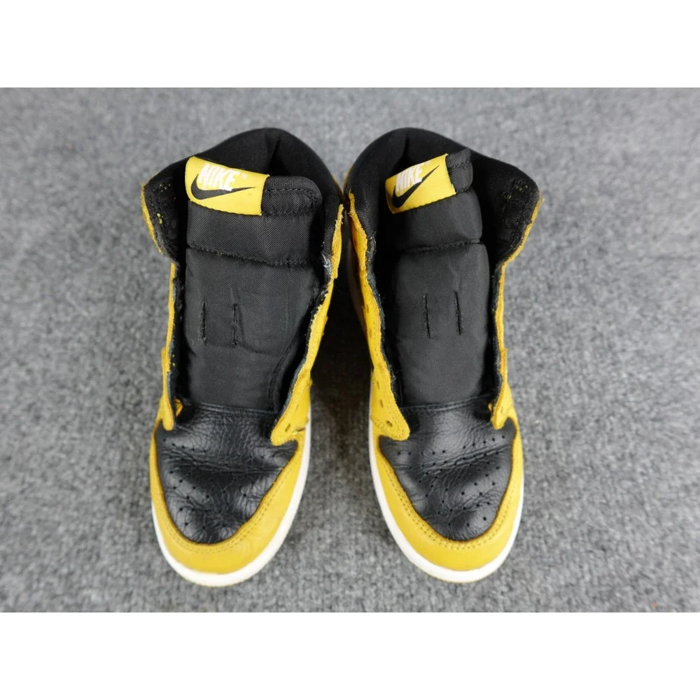 Air Jordan 1 High OG Kids Yellow Black Leather‎ Sneakers Sz 1Y